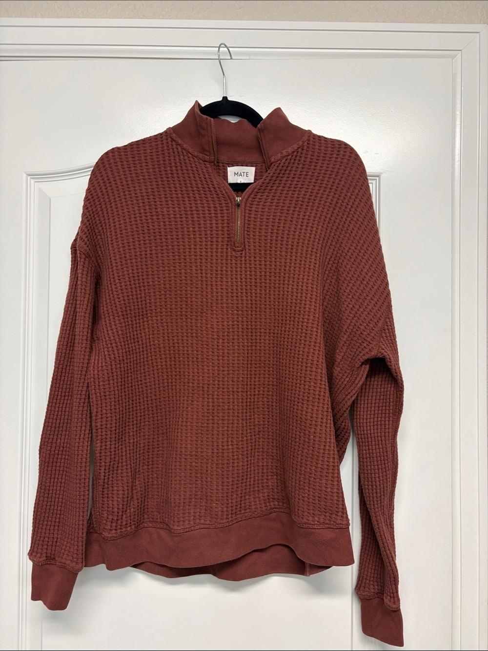 Mate the Label Organic Waffle Quarter-Zip Sweatshirt Cinnamon